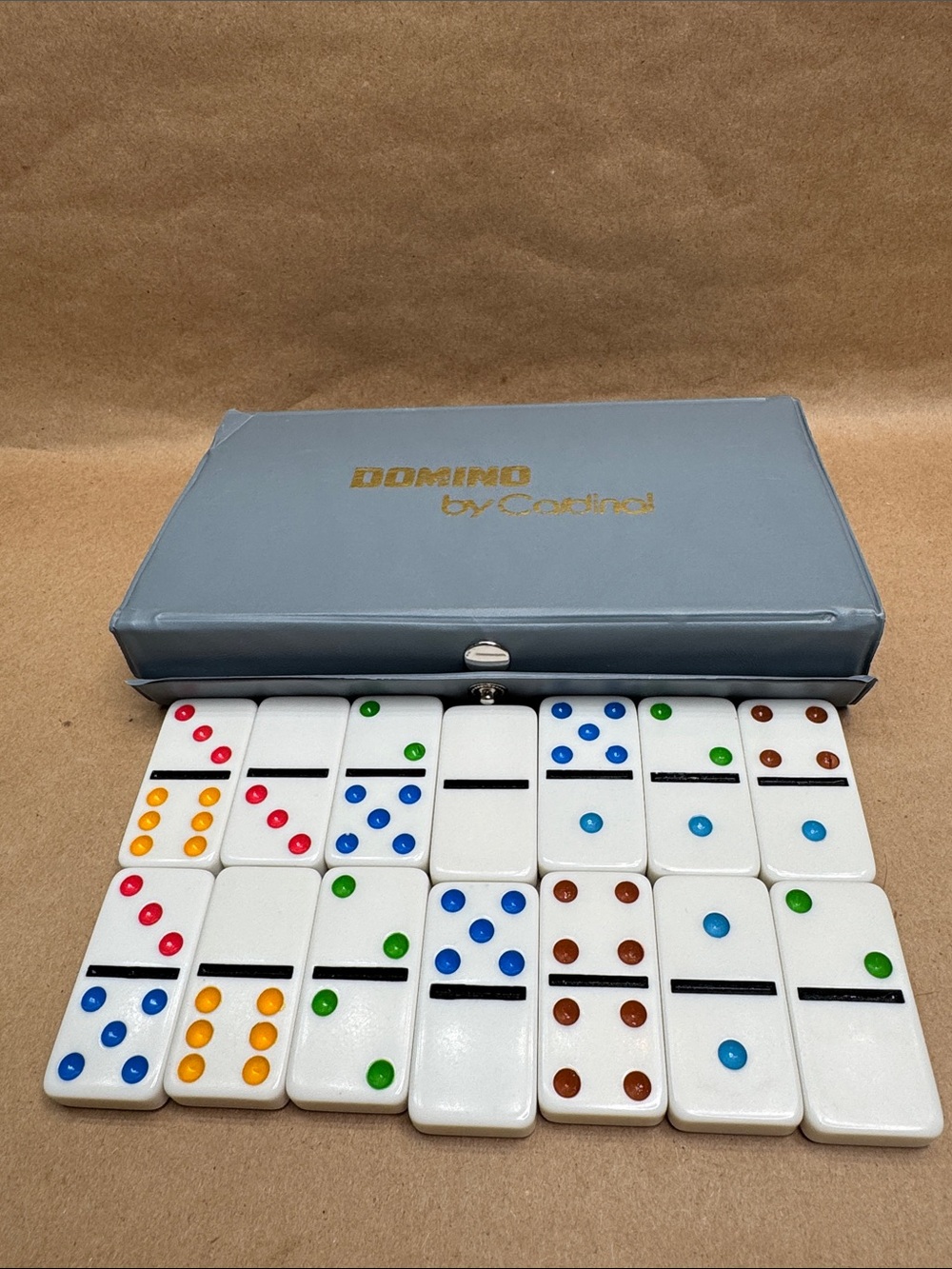 Domino Set by Cardinal - White Tiles with Multicolor Pips